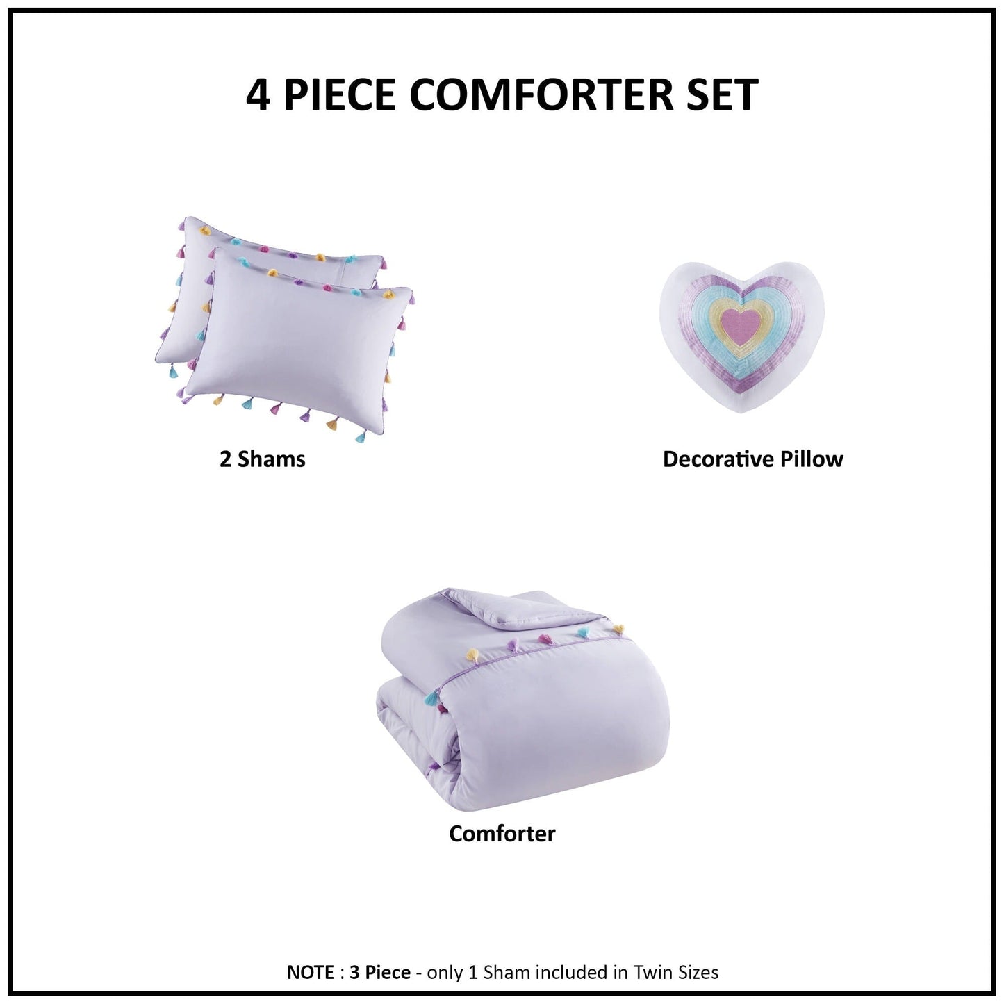 Intelligent Design Kids Tanya Tassel Comforter Set with Heart Shaped Throw Pillow