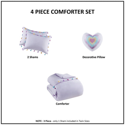 Intelligent Design Kids Tanya Tassel Comforter Set with Heart Shaped Throw Pillow