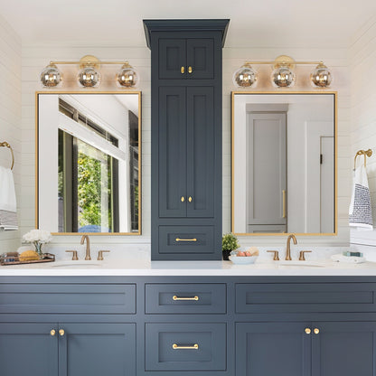 Mid-Century Modern Glam Gold Bathroom Vanity Light 3-Light Wall Lamp with Mercury Glass - 21 L x 7 W x 8 H