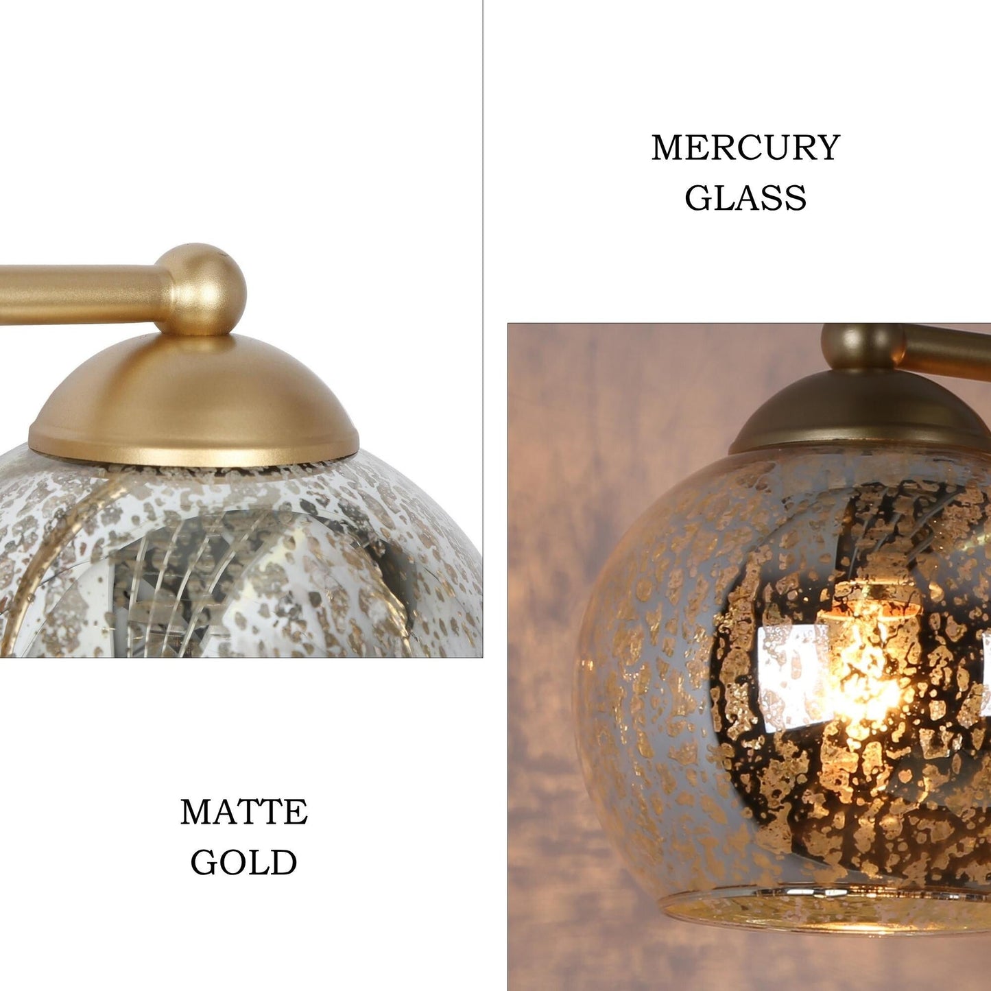 Mid-Century Modern Glam Gold Bathroom Vanity Light 3-Light Wall Lamp with Mercury Glass - 21 L x 7 W x 8 H