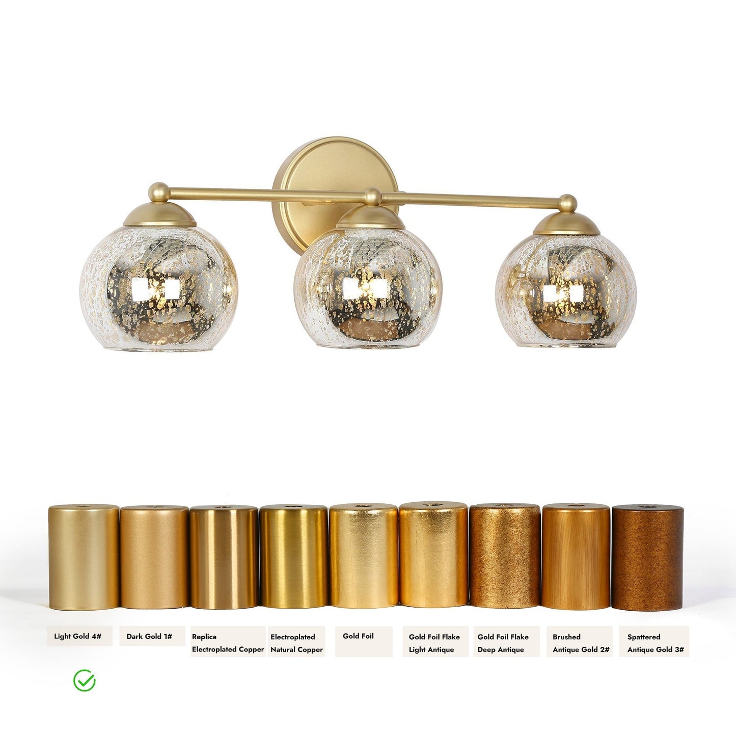 Mid-Century Modern Glam Gold Bathroom Vanity Light 3-Light Wall Lamp with Mercury Glass - 21 L x 7 W x 8 H