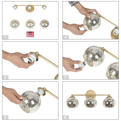 Mid-Century Modern Glam Gold Bathroom Vanity Light 3-Light Wall Lamp with Mercury Glass - 21 L x 7 W x 8 H