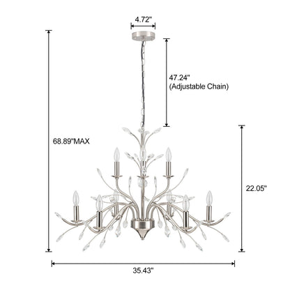 Farmhouse Retro Tree Branch Crystal Chandelier Candle-Style Pendant Light