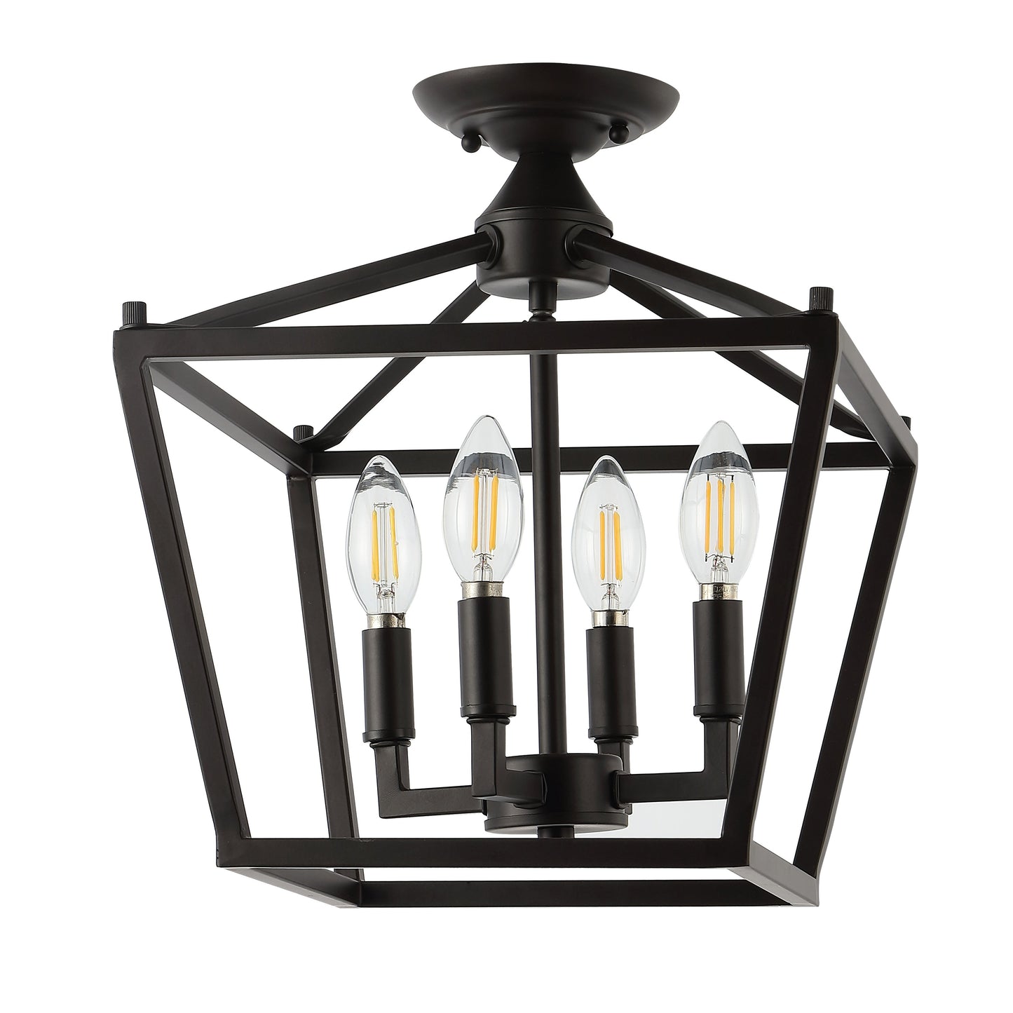 Milton Mini Lantern 4-Light Iron Modern Farmhouse LED Flush Mount, by JONATHAN Y