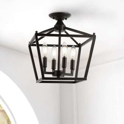 Milton Mini Lantern 4-Light Iron Modern Farmhouse LED Flush Mount, by JONATHAN Y