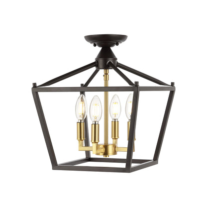 Milton Mini Lantern 4-Light Iron Modern Farmhouse LED Flush Mount, by JONATHAN Y