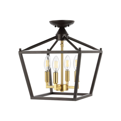 Milton Mini Lantern 4-Light Iron Modern Farmhouse LED Flush Mount, by JONATHAN Y