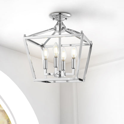 Milton Mini Lantern 4-Light Iron Modern Farmhouse LED Flush Mount, by JONATHAN Y