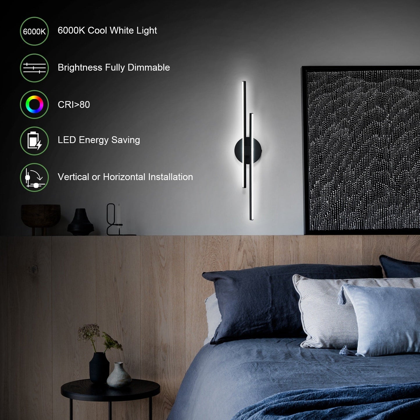 Minimalist 2-Light Dimmable LED Vanity Light Linear Metal Wall Sconce