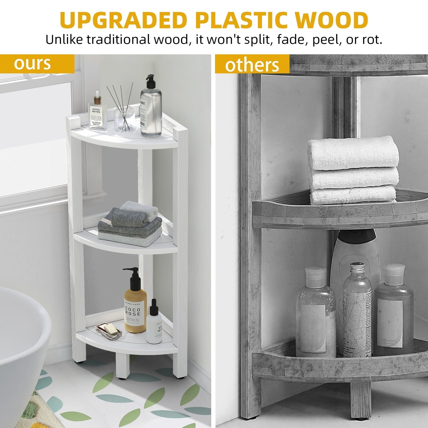 Moasis Bathroom 3-Tier Corner Shelf Corner Stool Poly Lumber Shelf Organizer