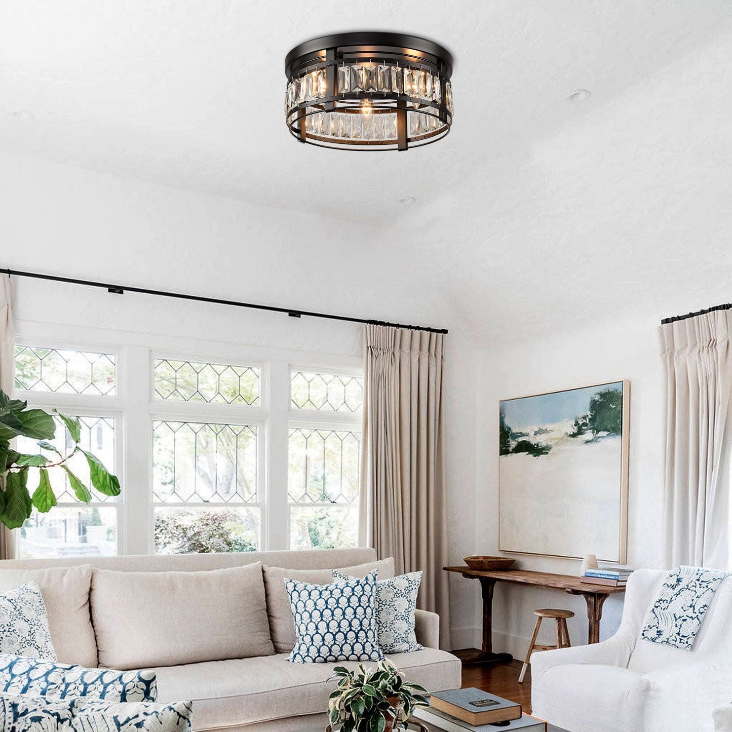 14-in Matte Black Industrial Flush Mount Ceiling Light