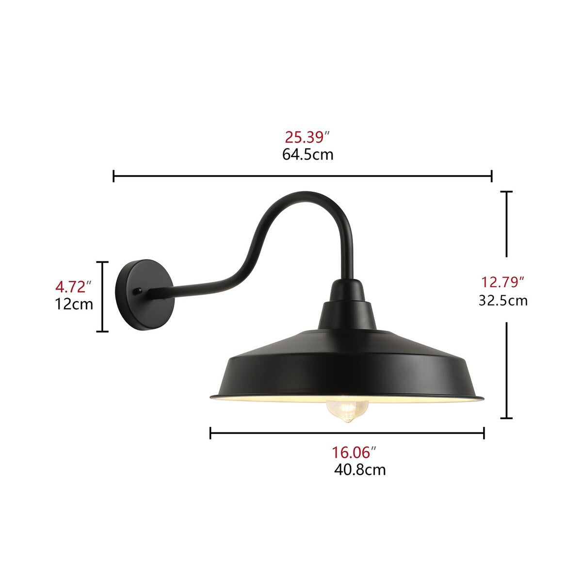 Modern 16 Inch Gooseneck Wall Mount Matte Black Barn Light Fixture