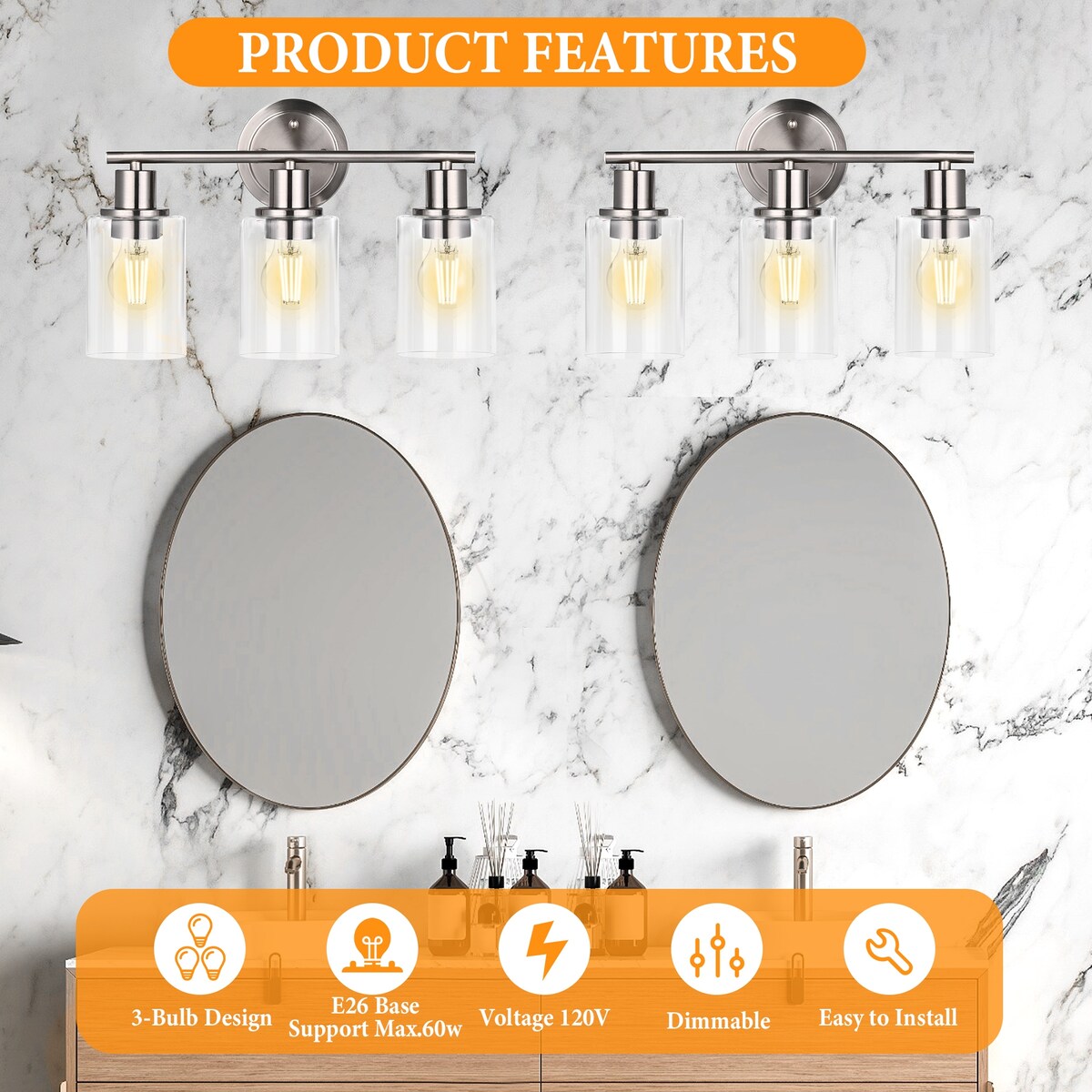 Modern 2/3/4-light Bathroom Dimmable Vanity Lights Wall Sconces