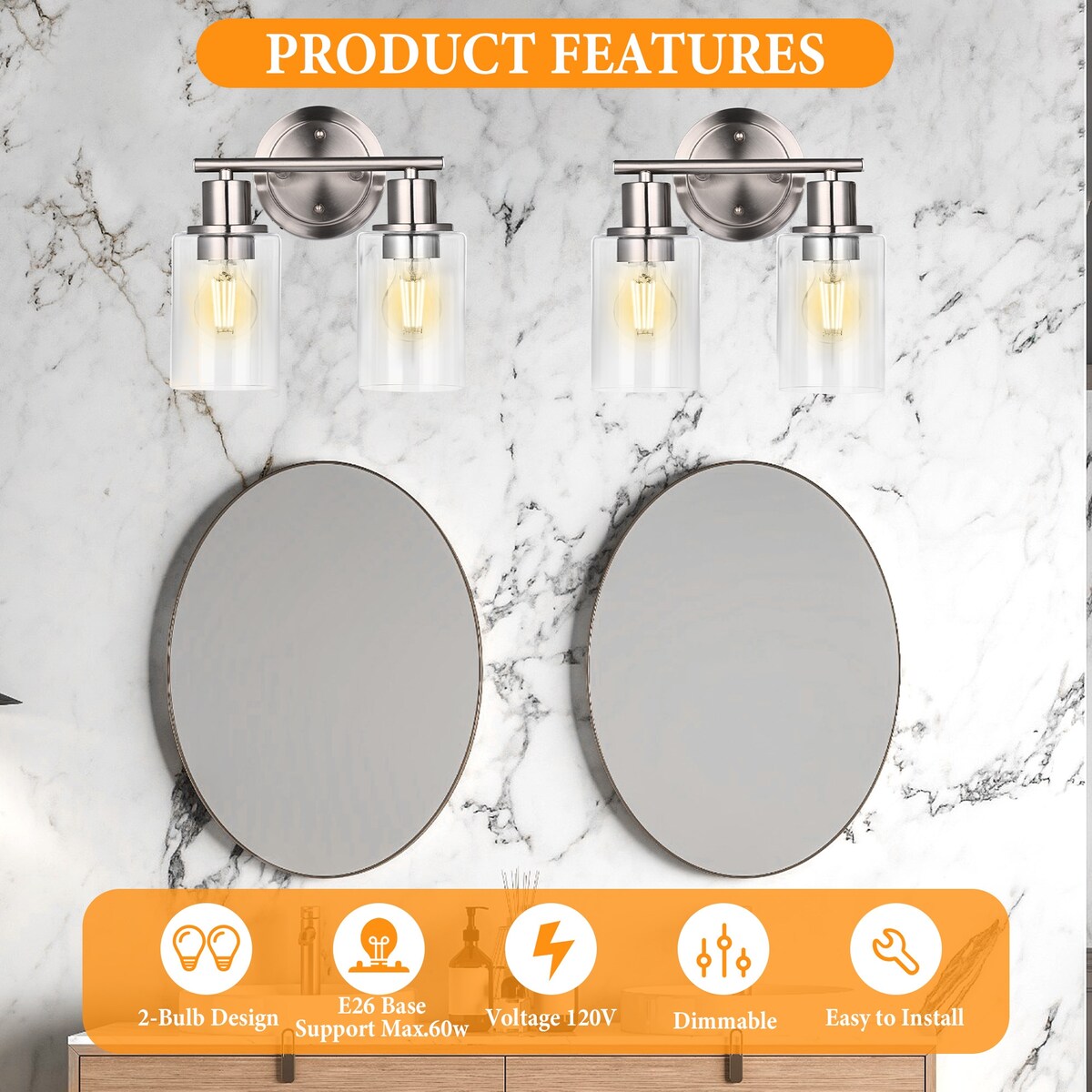 Modern 2/3/4-light Bathroom Dimmable Vanity Lights Wall Sconces