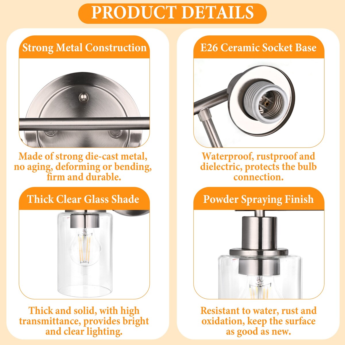 Modern 2/3/4-light Bathroom Dimmable Vanity Lights Wall Sconces