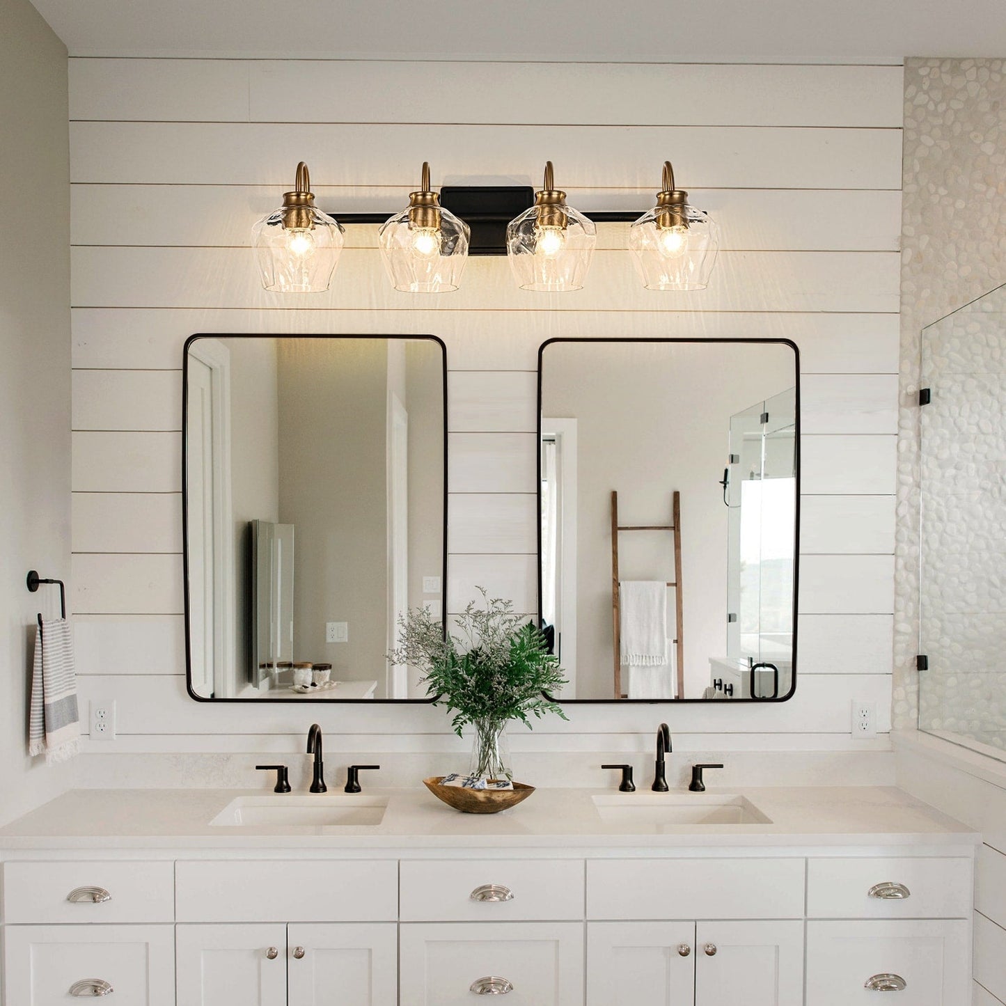 Modern 3/4-lights Bathroom Dimmable Vanity Lights Wall Sconces with Glass Shade