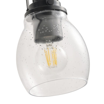 Modern 3-Light Bathroom Vanity Light in Black Finish with Seeded Glass Shade