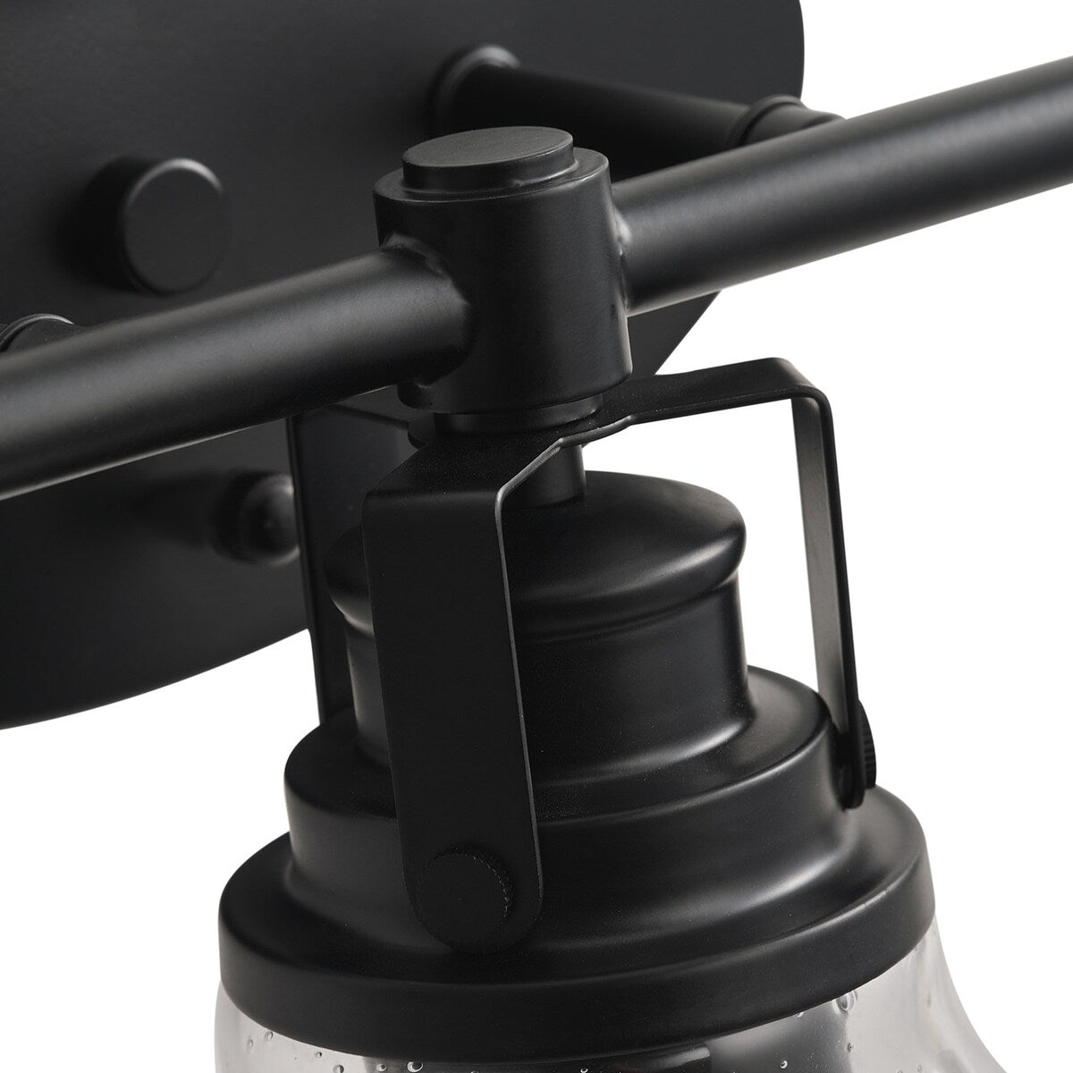 Modern 3-Light Bathroom Vanity Light in Black Finish with Seeded Glass Shade