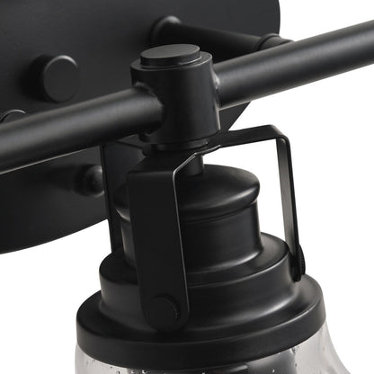 Modern 3-Light Bathroom Vanity Light in Black Finish with Seeded Glass Shade