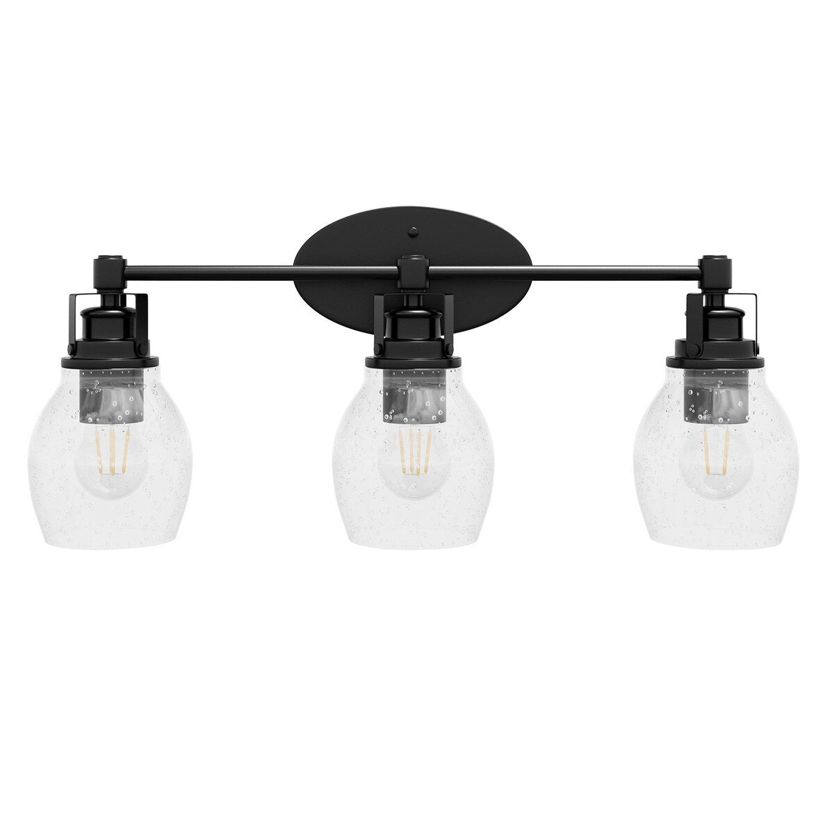 Modern 3-Light Bathroom Vanity Light in Black Finish with Seeded Glass Shade