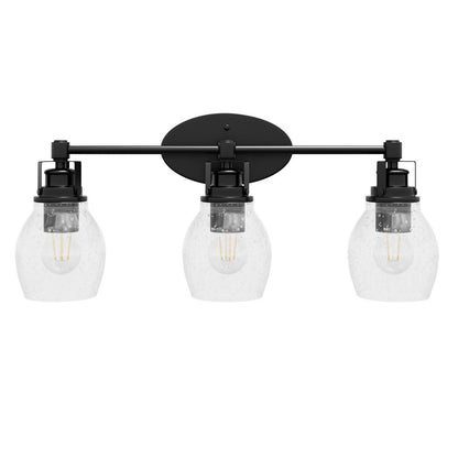 Modern 3-Light Bathroom Vanity Light in Black Finish with Seeded Glass Shade