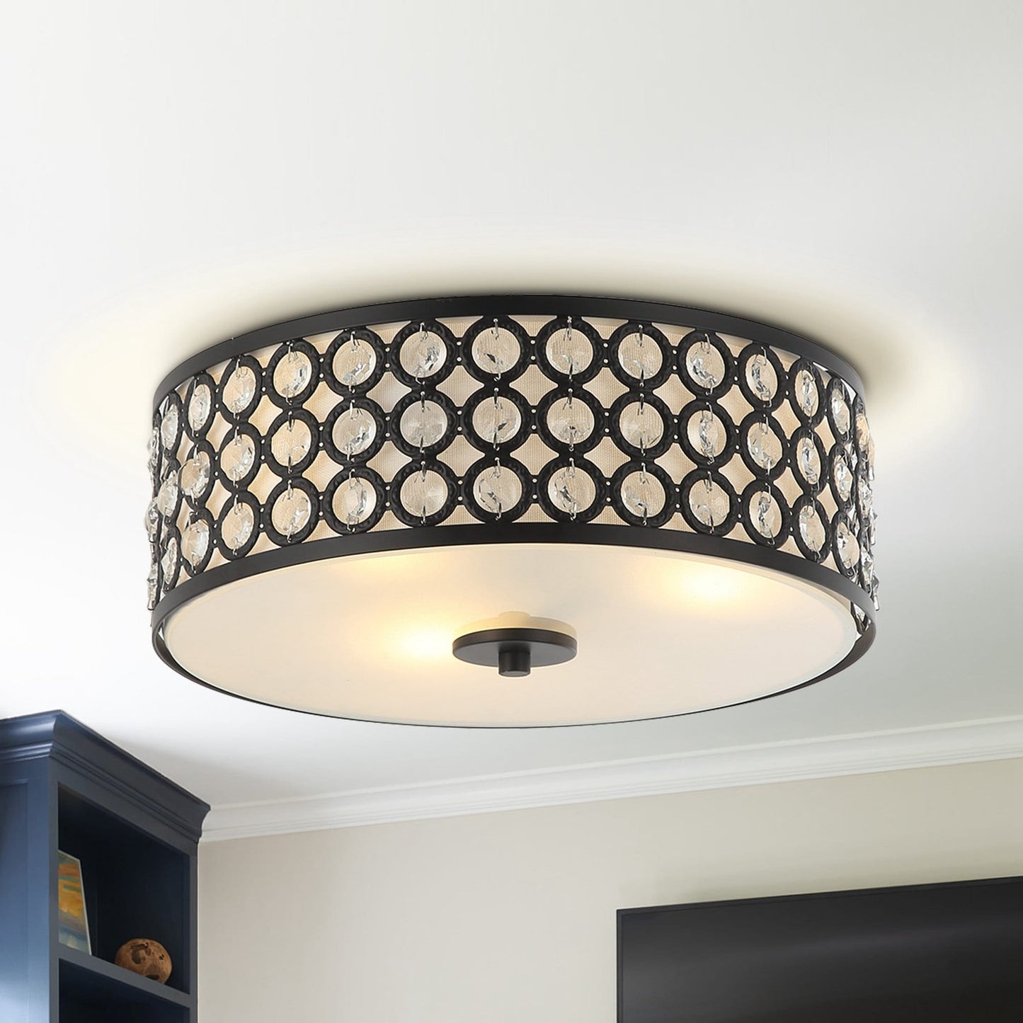 Modern 3-Light Crystal Flush Mount Black Ceiling Light