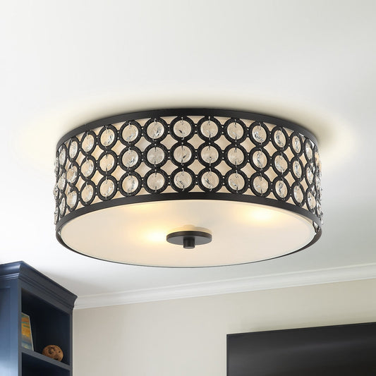Modern 3-Light Crystal Flush Mount Black Ceiling Light