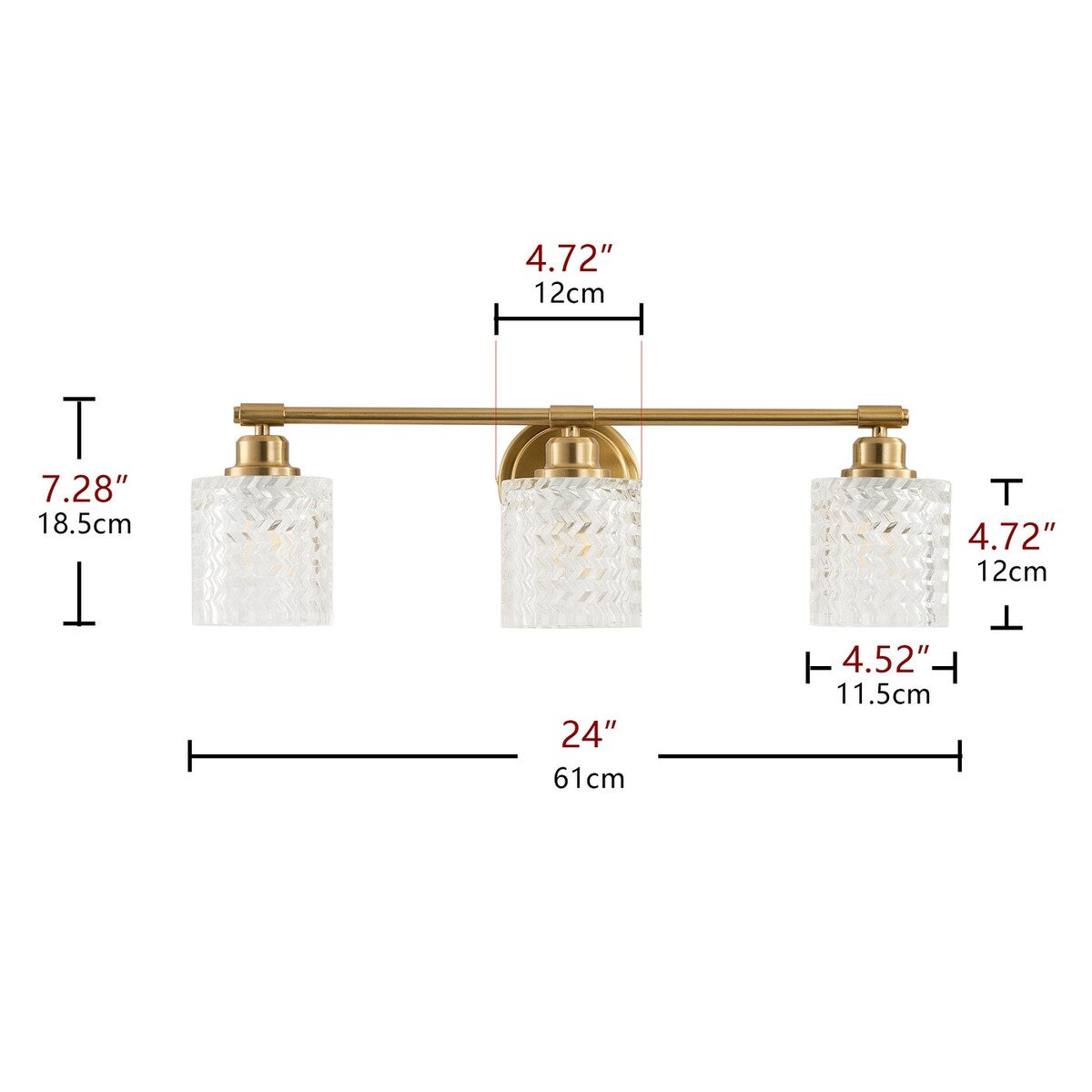 Modern 3-Light Textured Cylinder Glass Shade Vanity Light for Bathroom