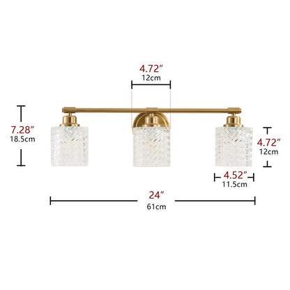 Modern 3-Light Textured Cylinder Glass Shade Vanity Light for Bathroom