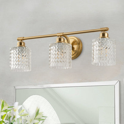 Modern 3-Light Textured Cylinder Glass Shade Vanity Light for Bathroom