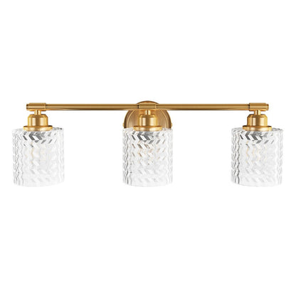 Modern 3-Light Textured Cylinder Glass Shade Vanity Light for Bathroom