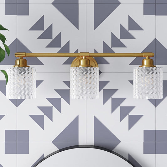 Modern 3-Light Textured Cylinder Glass Shade Vanity Light for Bathroom