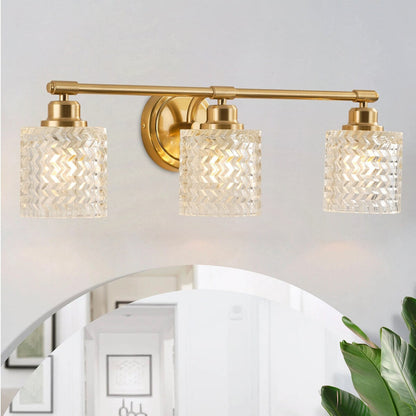 Modern 3-Light Textured Cylinder Glass Shade Vanity Light for Bathroom