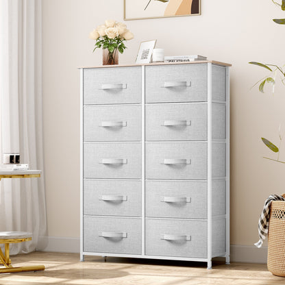 Modern 4/8/10-drawer Bedroom Fabric Dresser Storage Tower with Wood Top