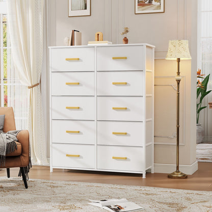 Modern 4/8/10-drawer Bedroom Fabric Dresser Storage Tower with Wood Top