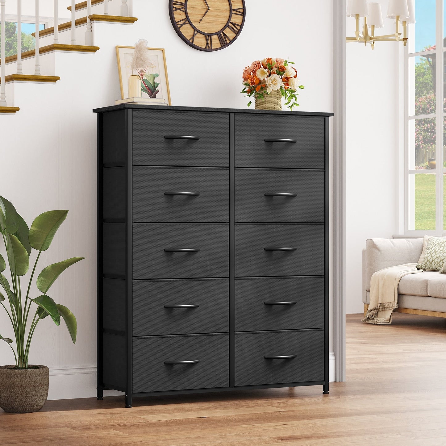 Modern 4/8/10-drawer Bedroom Fabric Dresser Storage Tower with Wood Top