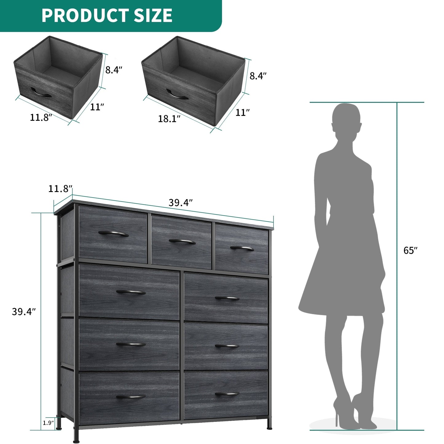 Modern 9-drawer Bedroom Dresser Storage Tower