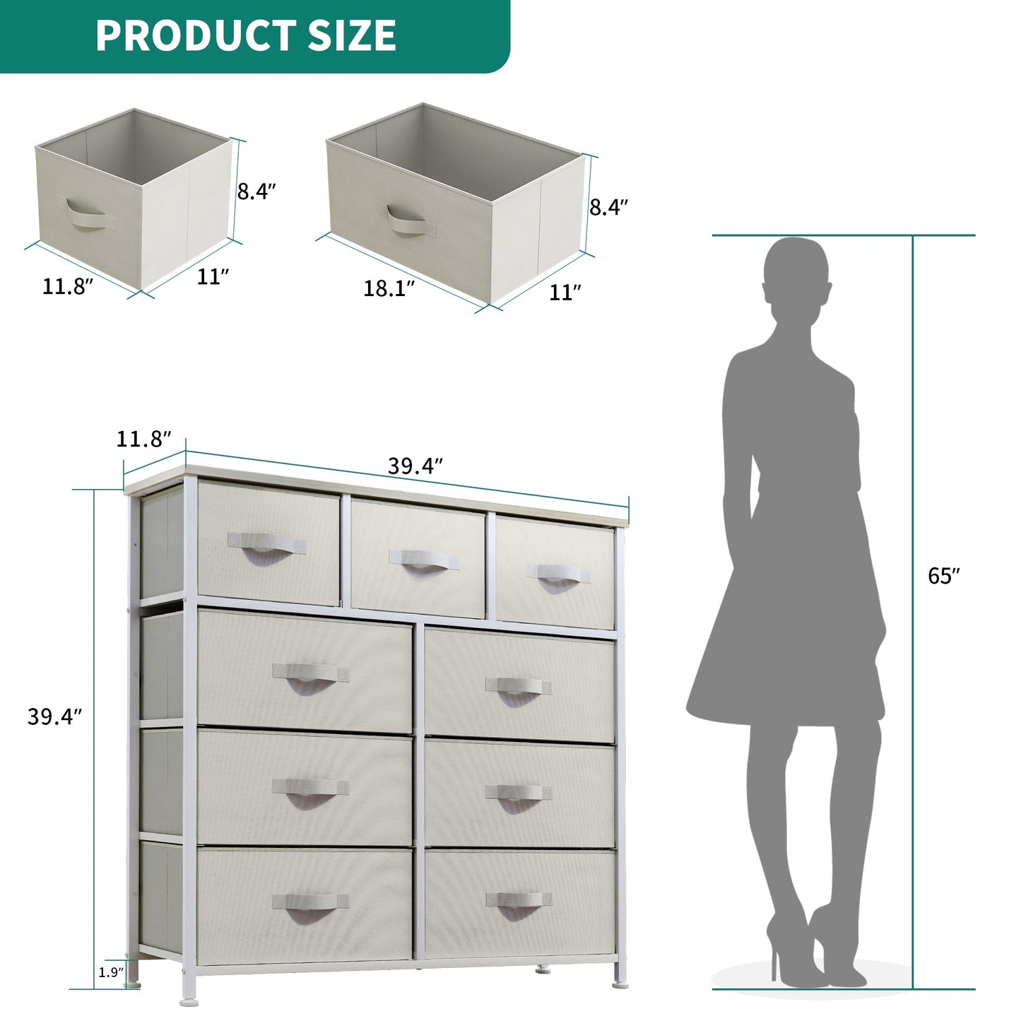 Modern 9-drawer Bedroom Dresser Storage Tower
