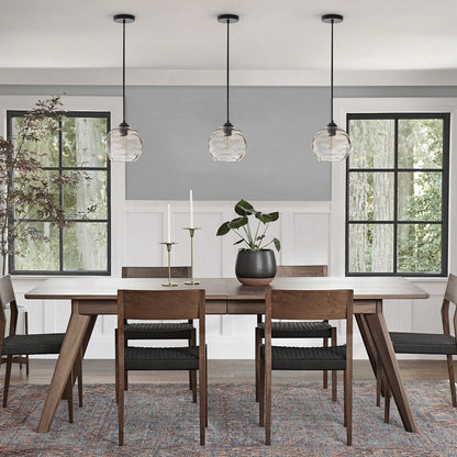 Modern Black 1-Light Clear Water Ripple Glass Shade Hanging Lamp