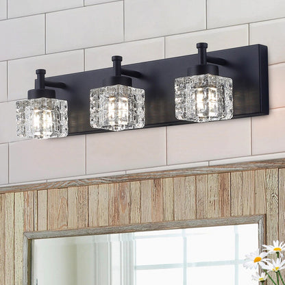 Modern Black 3-Light Clear Glass Shade Vanity Lighting For Bathroom