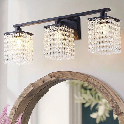 Modern Black Bathroom Vanity Light With Crystal Design