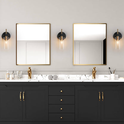 Modern Black Gold Bathroom Vanity Light Dimmable Wall Sconces with Cylinder Clear Glass