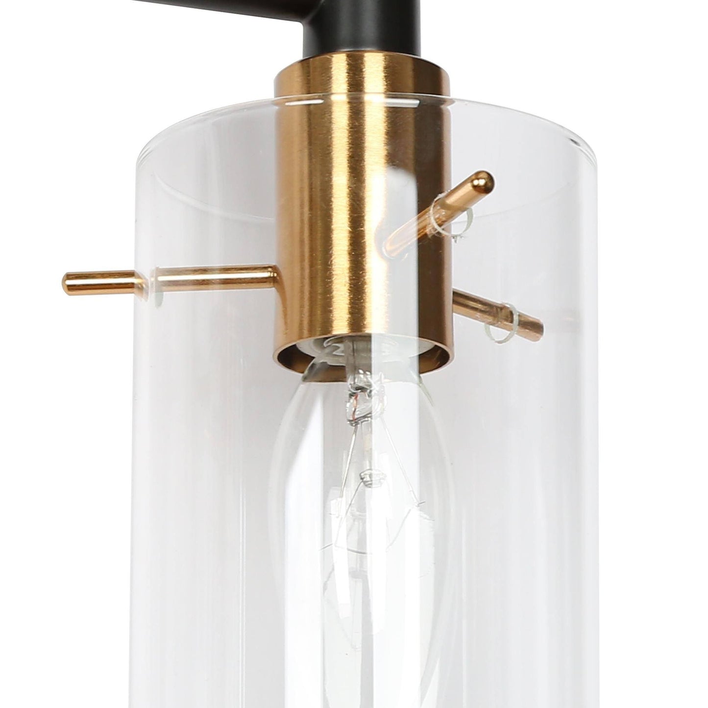 Modern Black Gold Bathroom Vanity Light Dimmable Wall Sconces with Cylinder Clear Glass