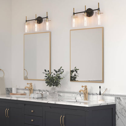 Modern Black Gold Bathroom Vanity Light Dimmable Wall Sconces with Cylinder Clear Glass
