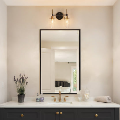 Modern Black Gold Bathroom Vanity Light Dimmable Wall Sconces with Cylinder Clear Glass