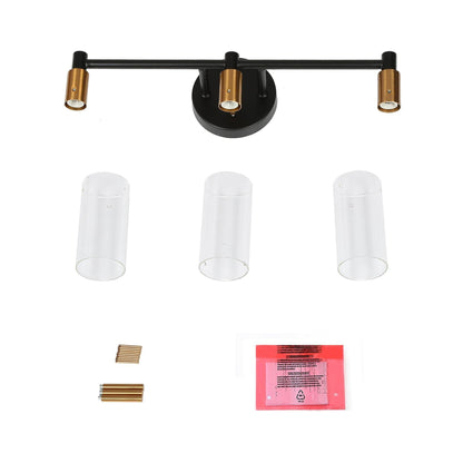 Modern Black Gold Bathroom Vanity Light Dimmable Wall Sconces with Cylinder Clear Glass