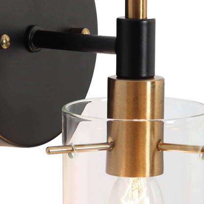 Modern Black Gold Bathroom Vanity Light Dimmable Wall Sconces with Cylinder Clear Glass