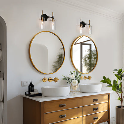 Modern Black Gold Bathroom Vanity Light Dimmable Wall Sconces with Cylinder Clear Glass