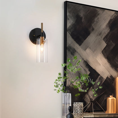 Modern Black Gold Bathroom Vanity Light Dimmable Wall Sconces with Cylinder Clear Glass