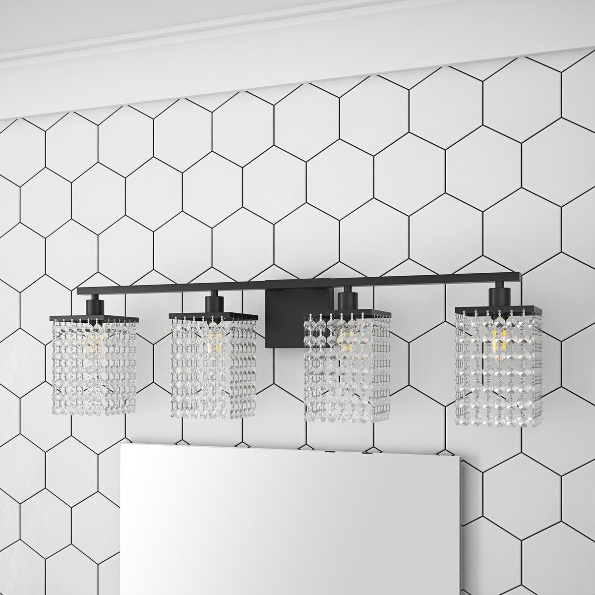 Modern Black Bathroom Vanity Light With Crystal Design